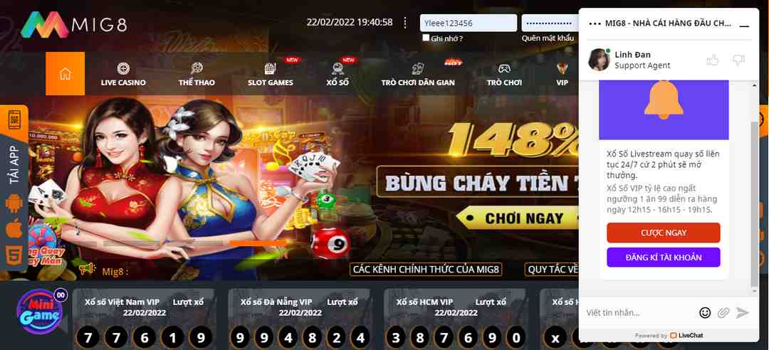 Liên hệ hỗ trợ Mig8 qua khung chat